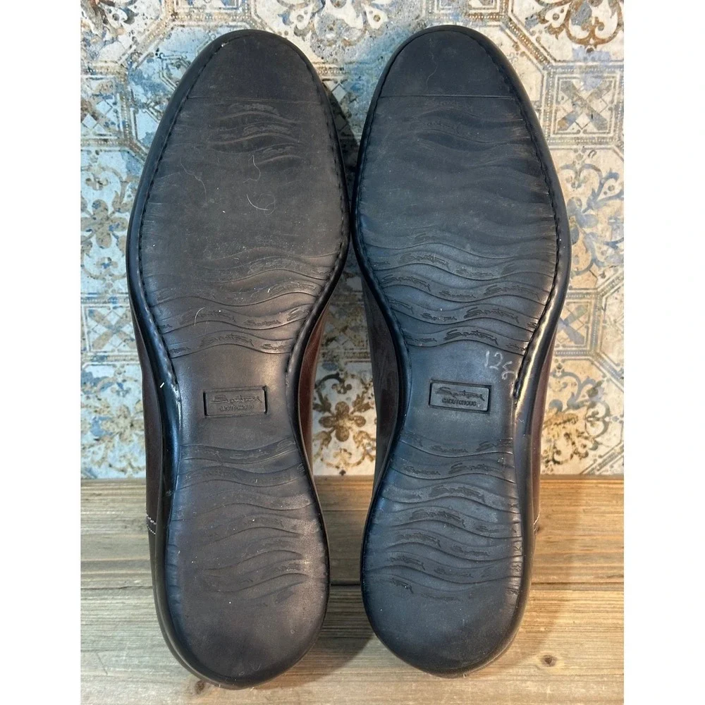 Santoni Loafers Leather Slip On Mens 9.5 Brown Good - Picture 7 of 9